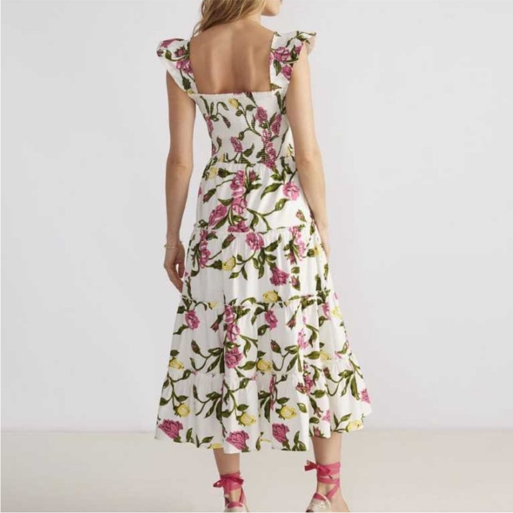 Vineyard Vines Kentucky Derby smocked Floral Midi Dress Size Large - Picture 3 of 8